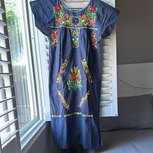 Floral Embroidered Women’s Dress - Blue